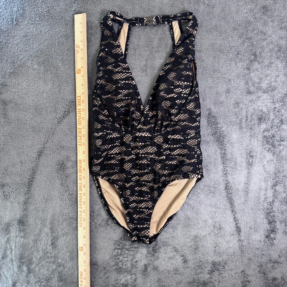 Kenneth Cole New York Womens Black Lace Overlay One Piece Swimsuit Halter Neck - Picture 4 of 6